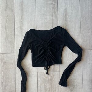 ALO CROPPED ROUSHED FRONT TIE BLACK RIBBED LONG SLEEVE TOP GREAT USED CONDITION
